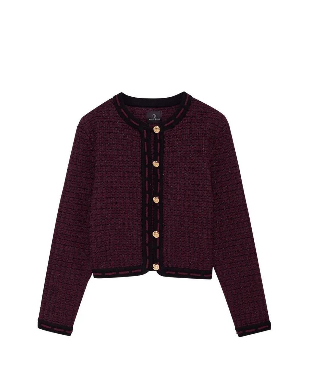Anine Bing Purple Cardigan Nora En Tweed Bordeaux