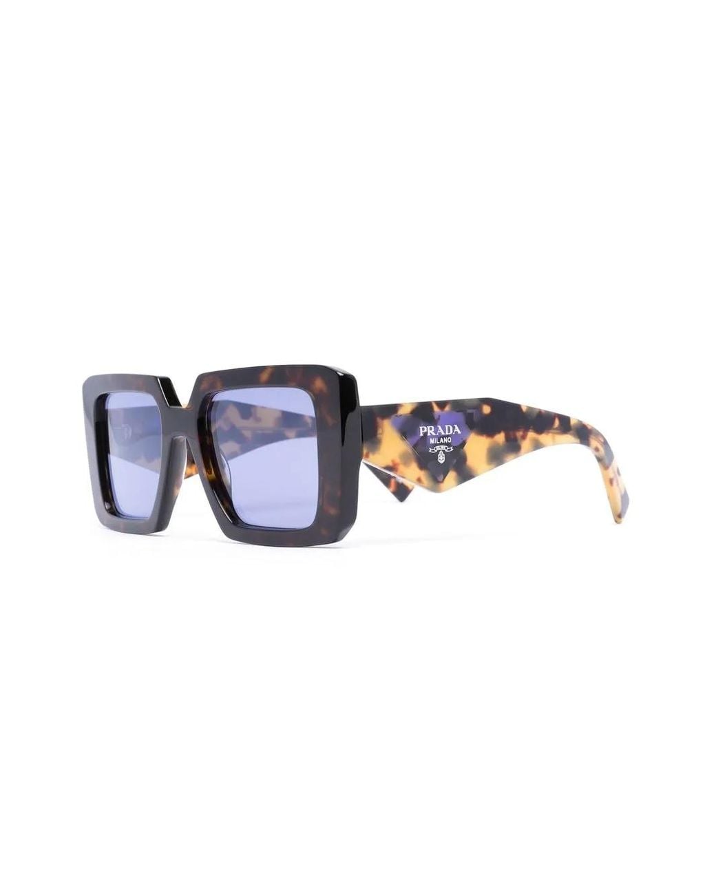 Prada Blue Tortoiseshell-Effect Rectangle-Frame Sunglasses