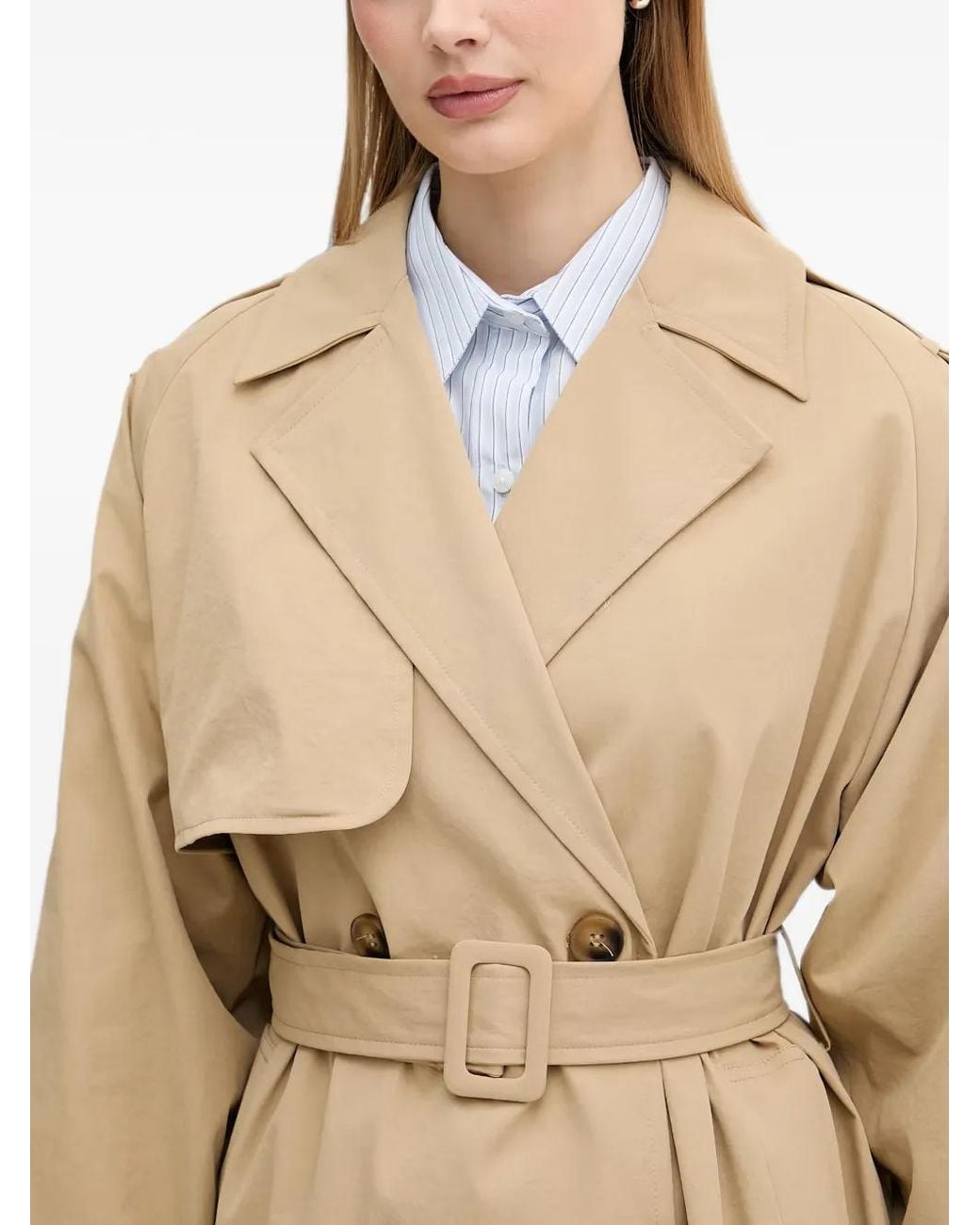 Benetton Natural Double-Breasted Belted Trench Coat