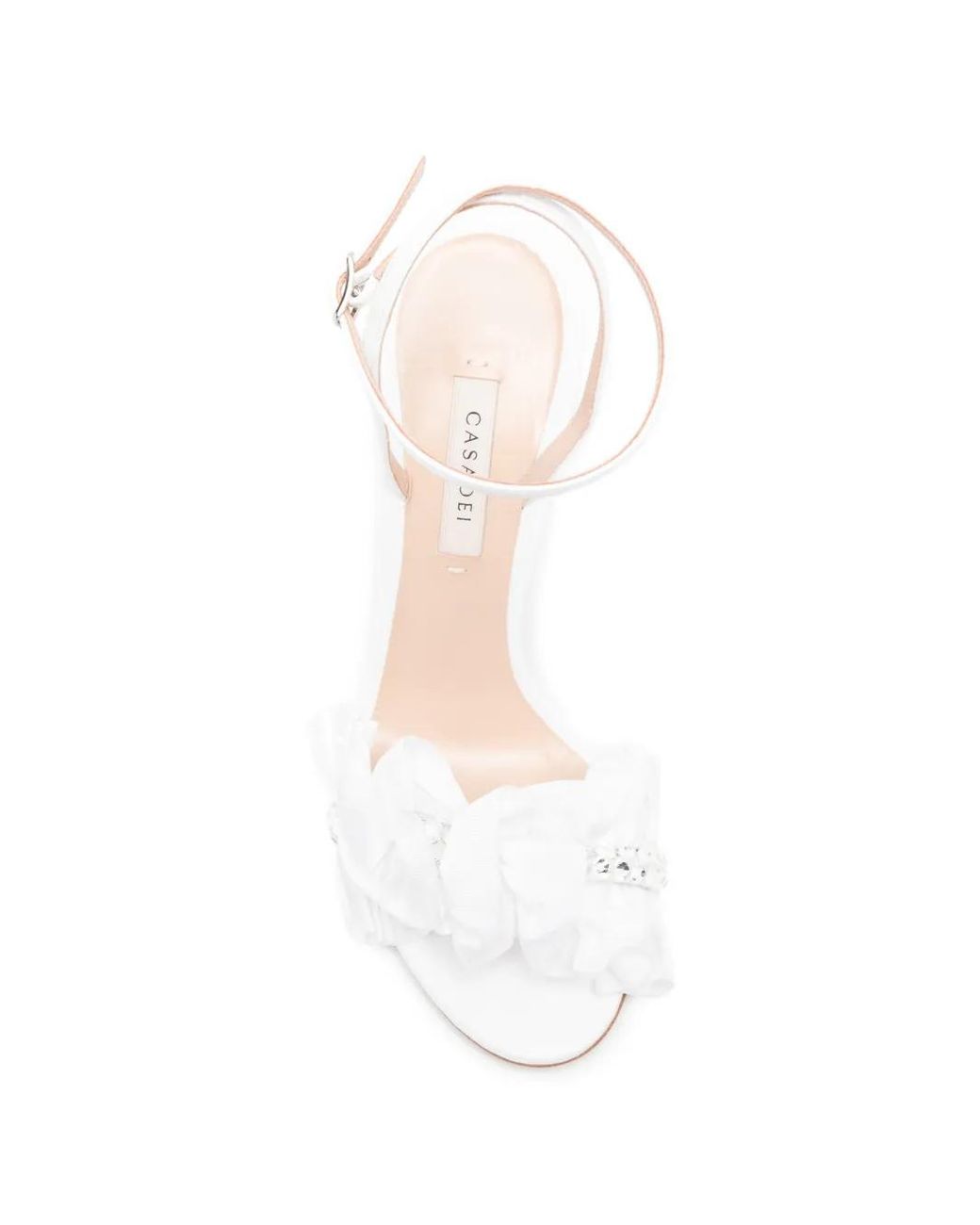 Casadei White Ruffled Embellished Sandals
