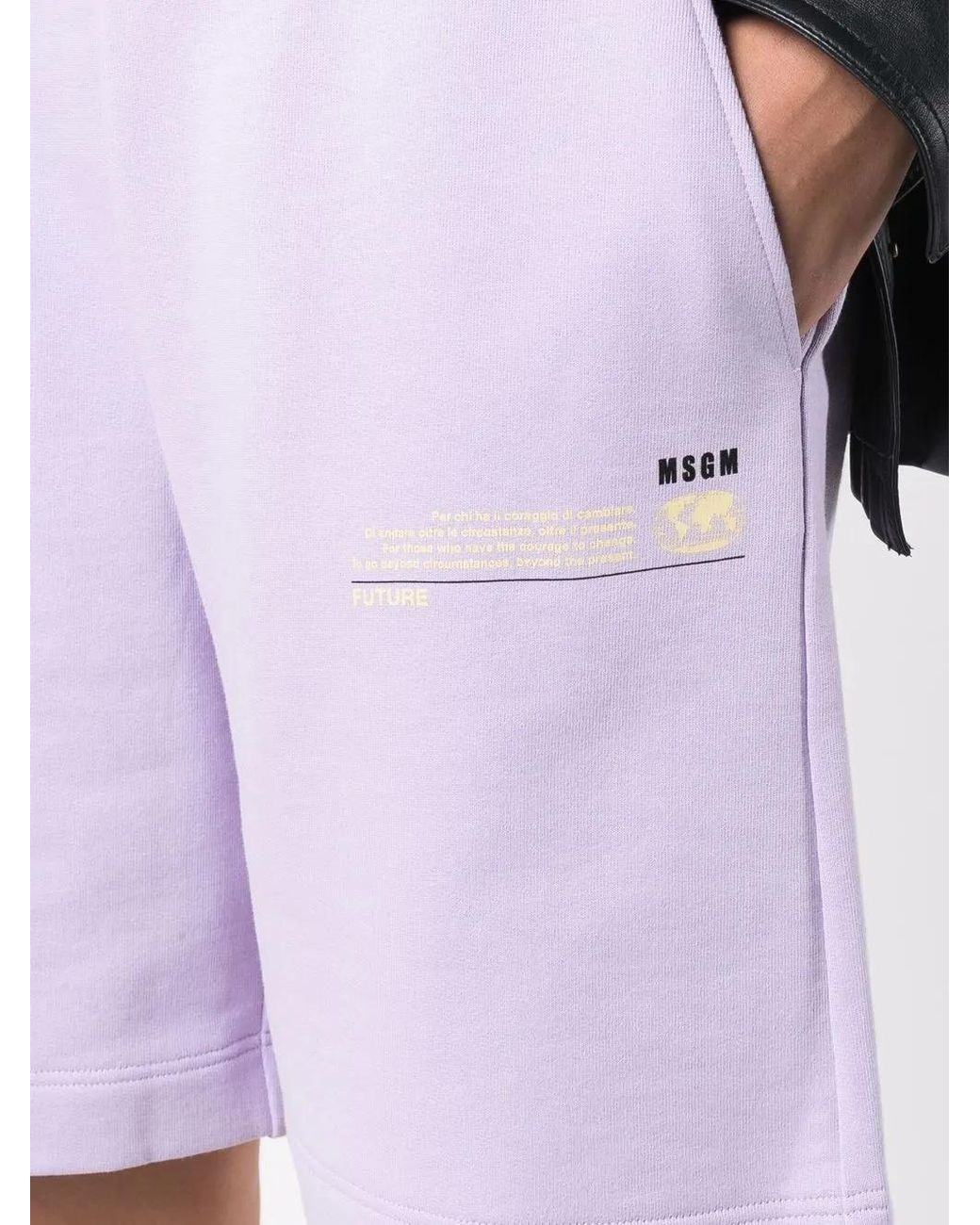 MSGM Purple Logo Patch Track Shorts