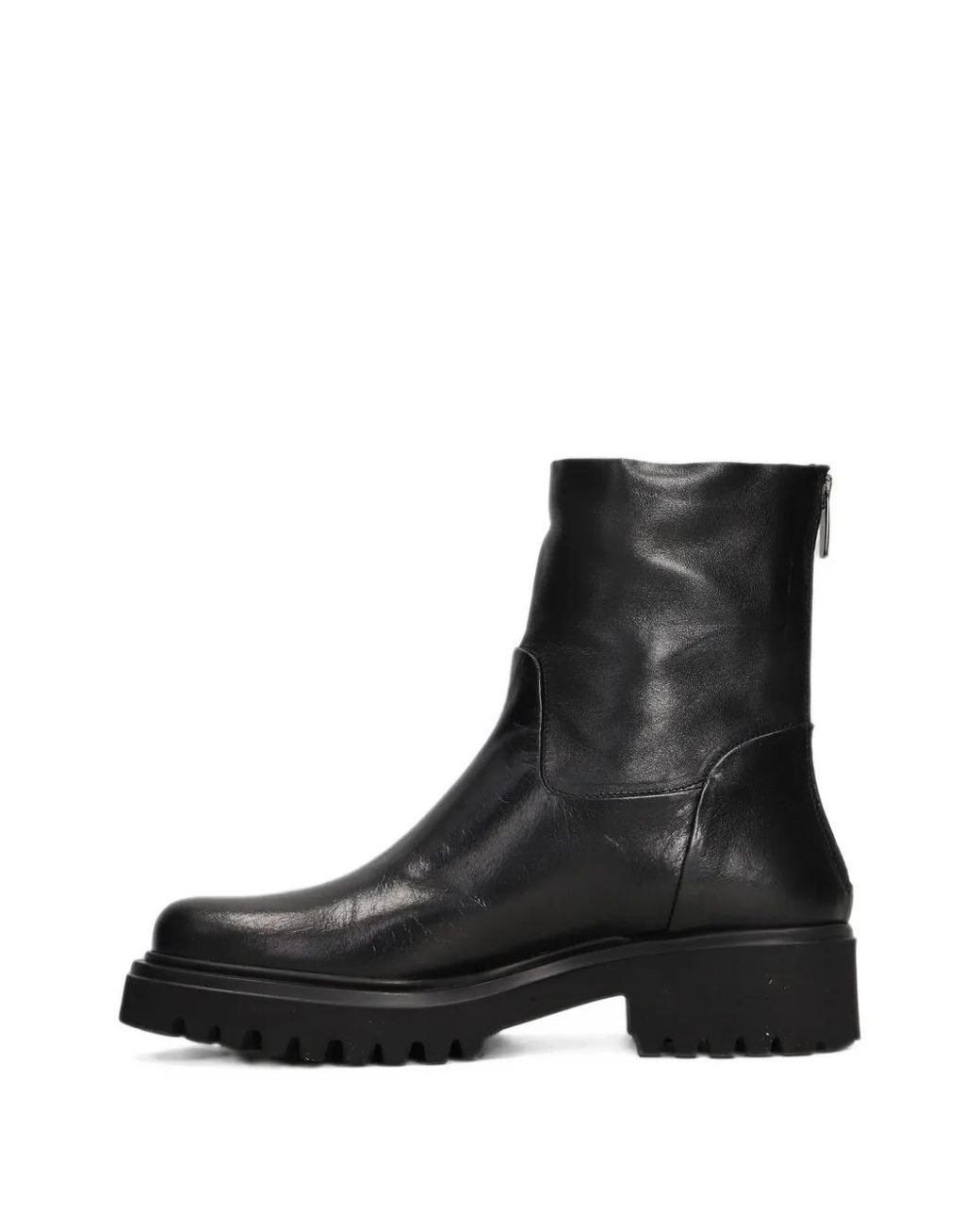Evaluna Black Rear-Zip Chunky-Sole Boots