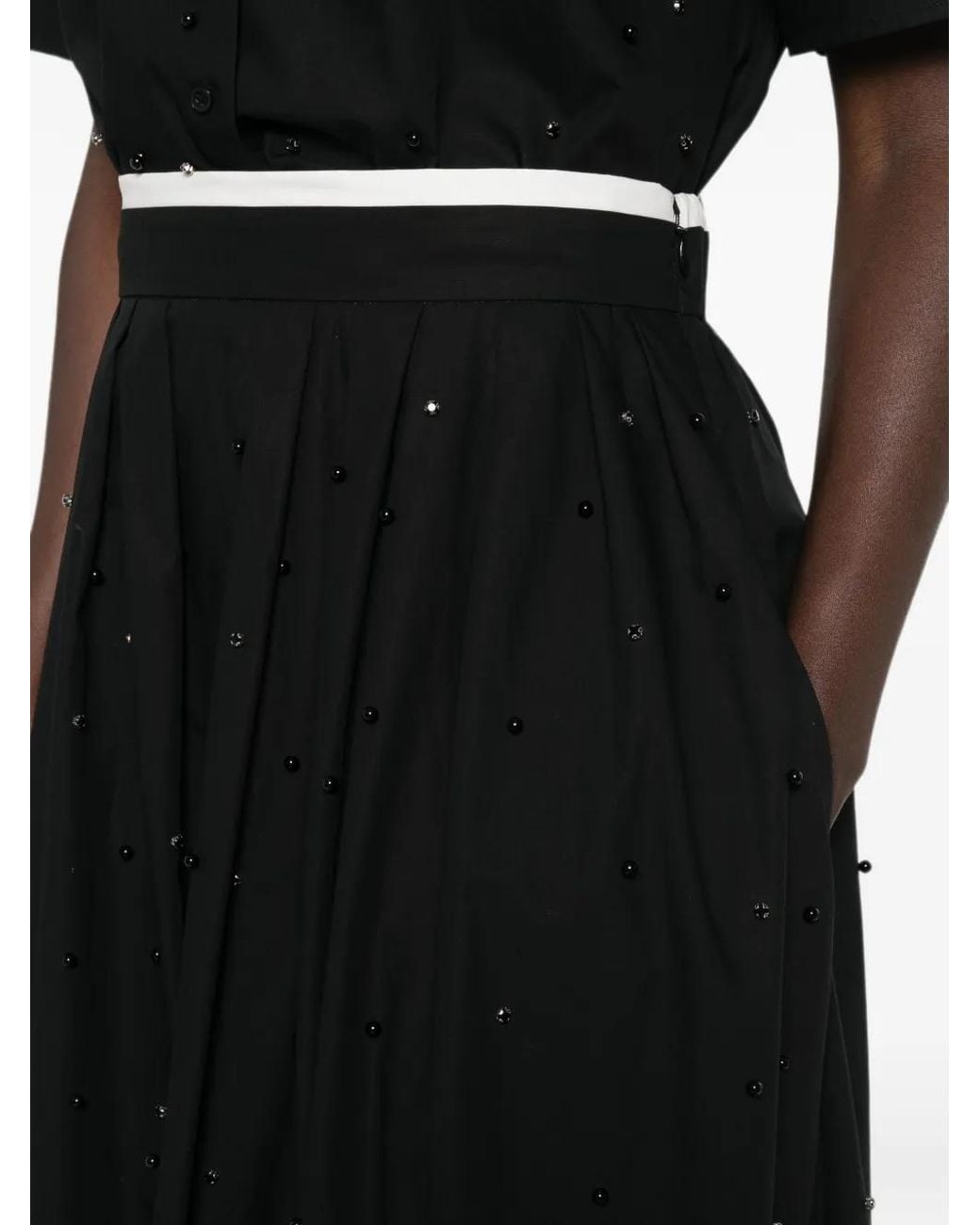 Maje Black Bead-Embellished Maxi Pleated Skirt