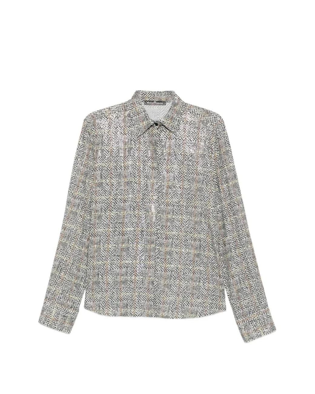 Ermanno Scervino Gray Sequin-Embellished Herringbone Shirt