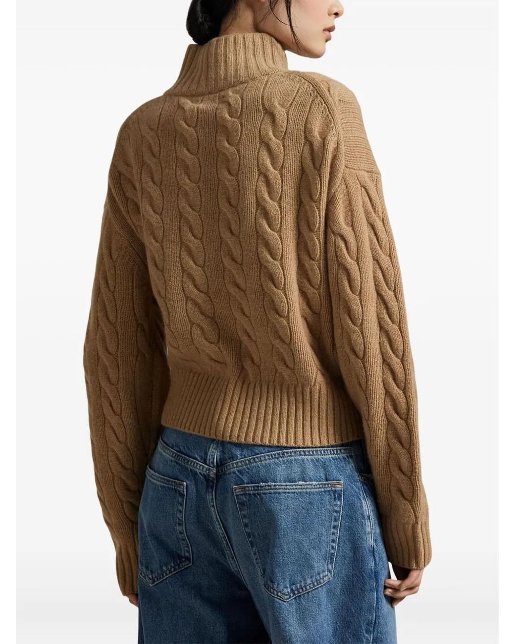 Polo Ralph Lauren Brown Cable Wool-Cashmere Half-Zip Sweater