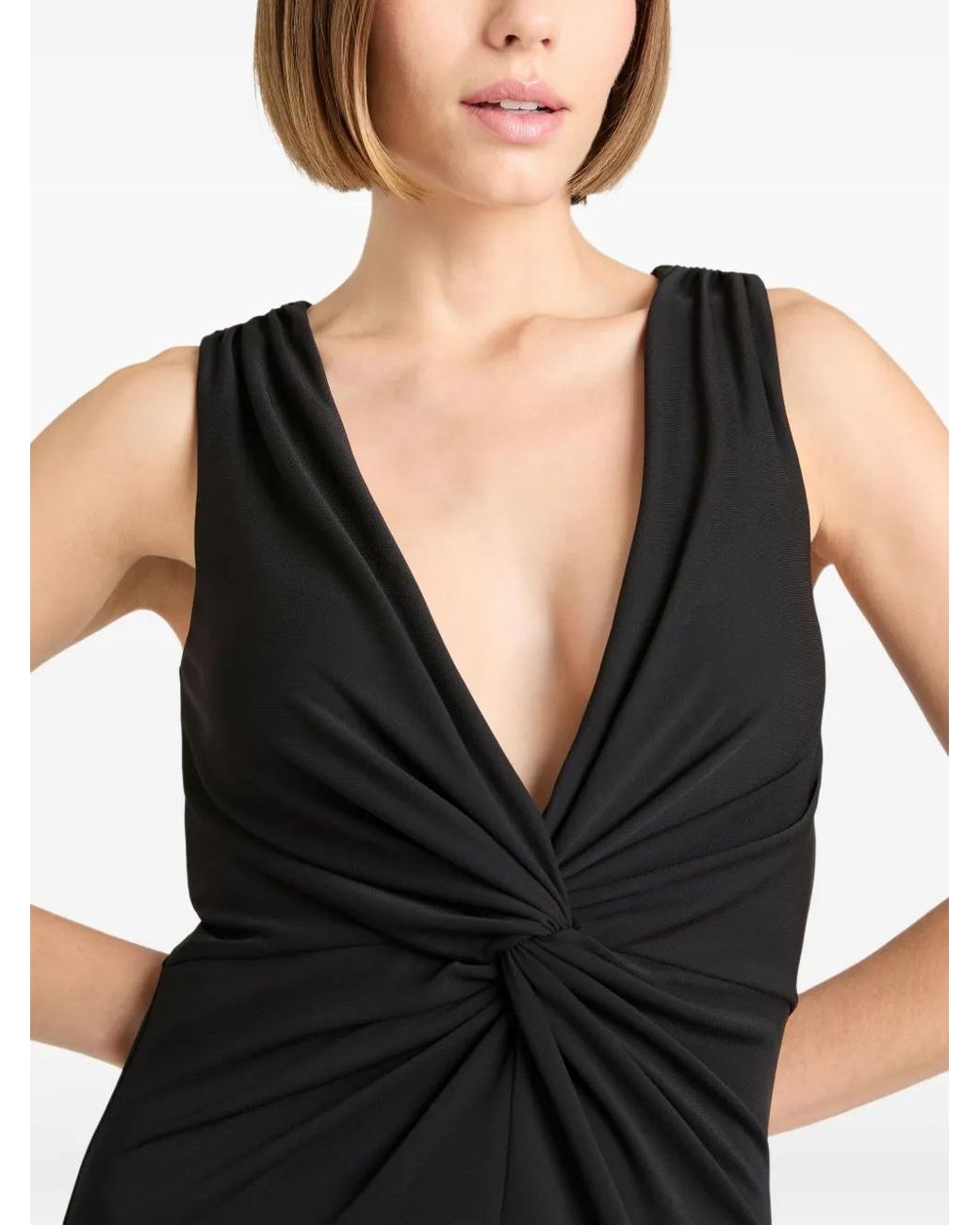 Cinq À Sept Black Ansey Sleeveless Twist-Front Gown