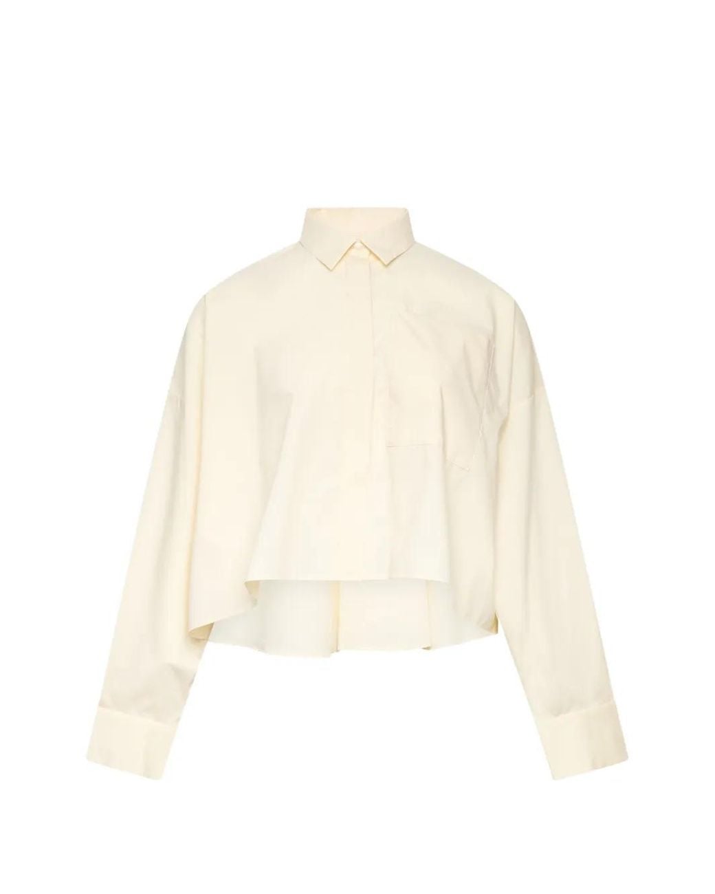 Enfold White Stepped-Hem Chest-Pocket Shirt