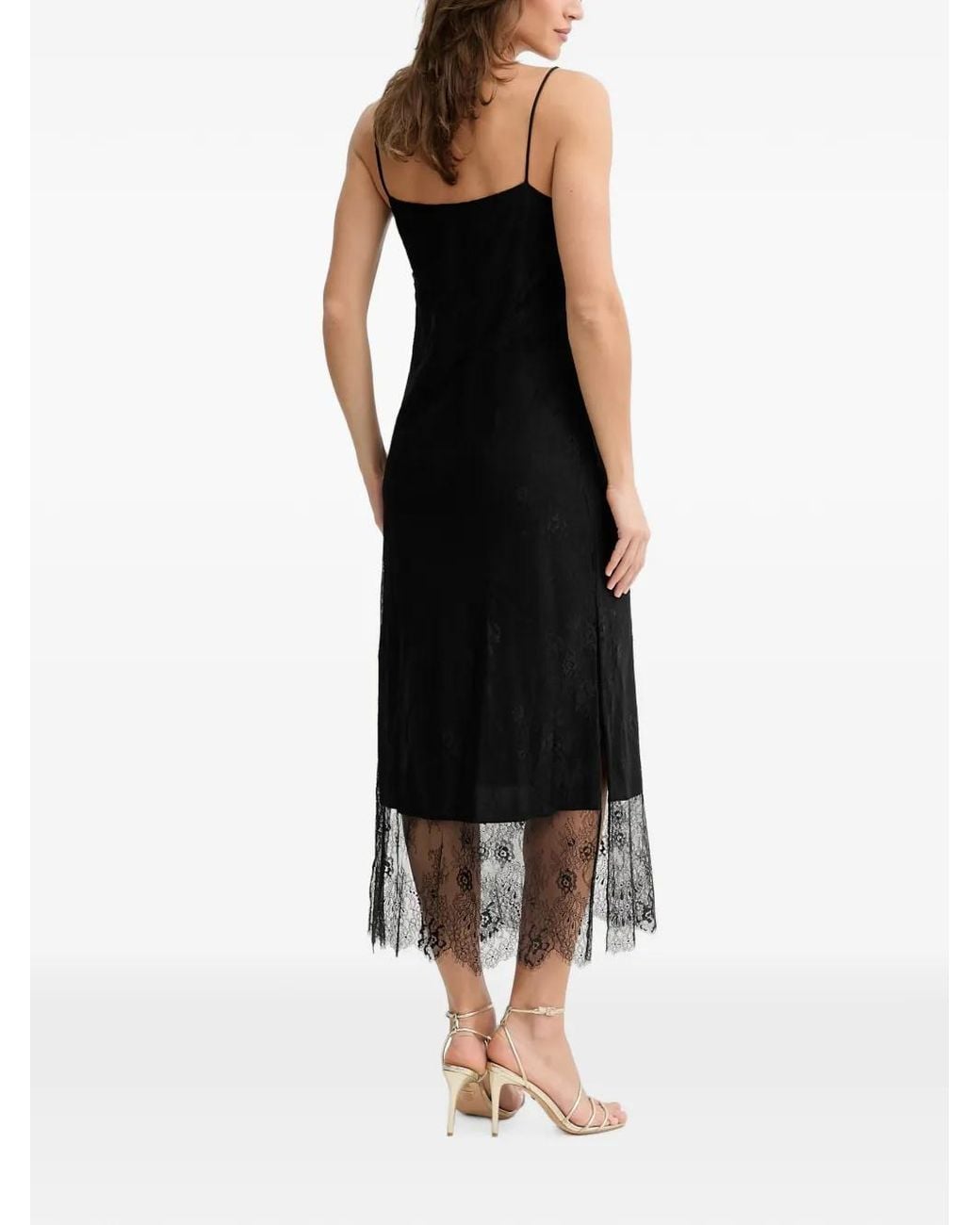 Twinset Black Lace-Trim Polka-Dot Maxi Dress