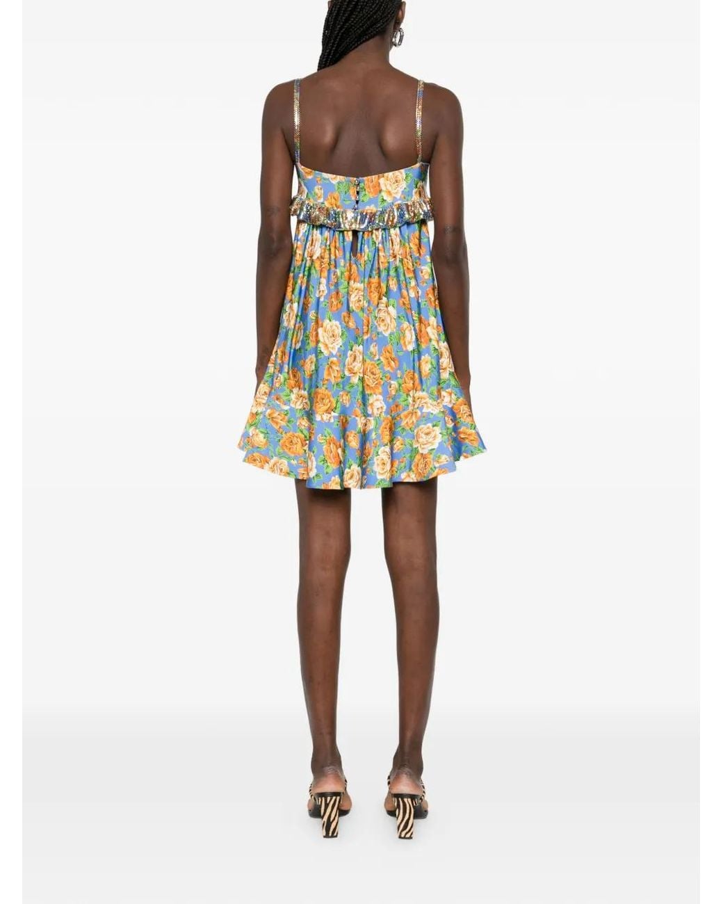 Rabanne Blue Ruffled Floral Mini Dress
