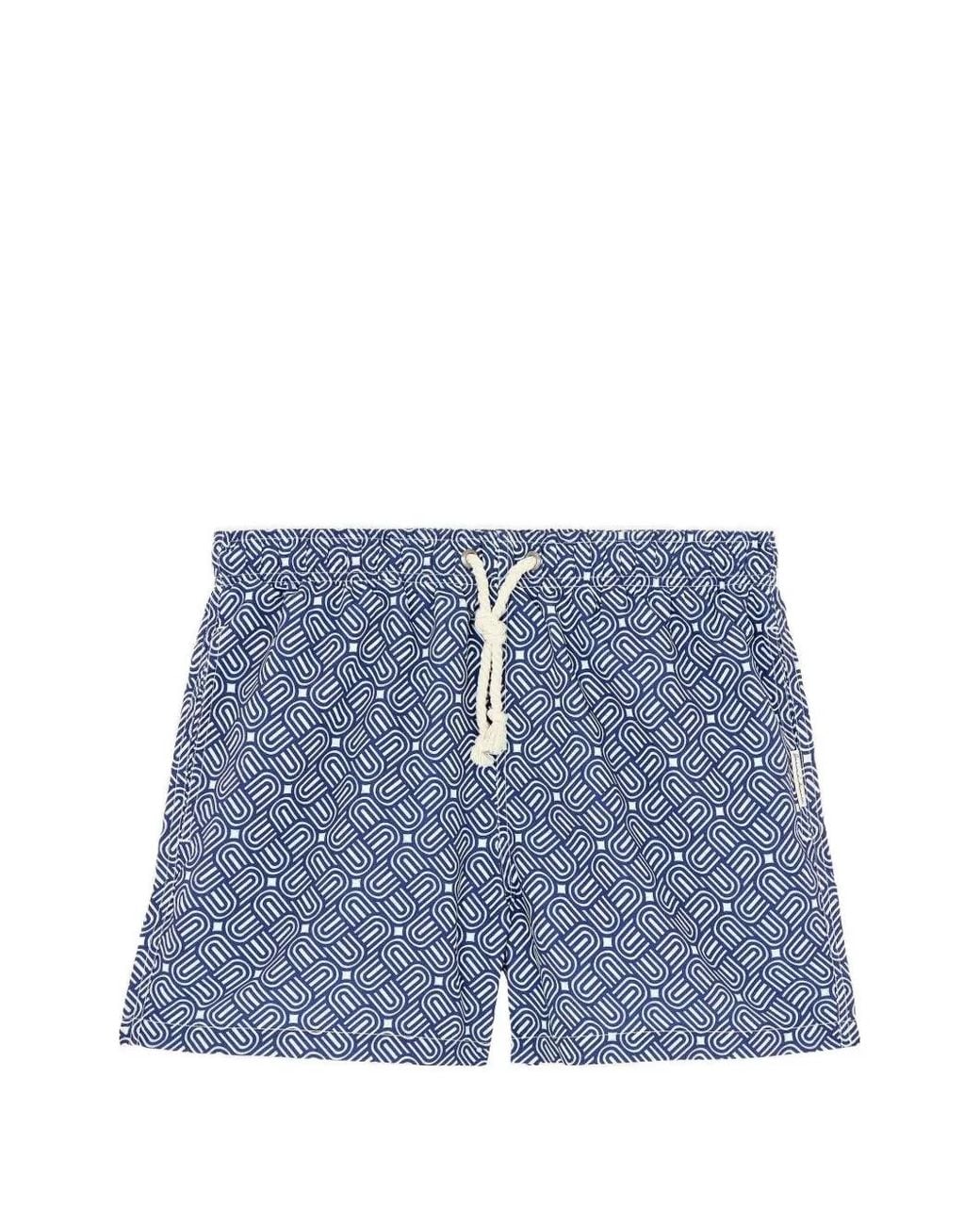GASSA D'AMANTE Blue Geometric-Print Drawstring Swim Shorts for men