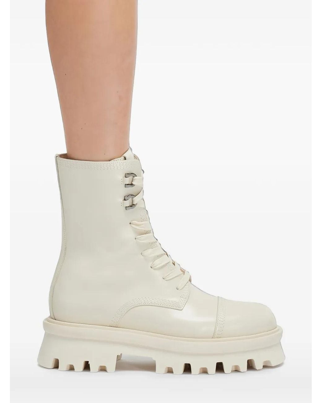 Ferragamo Natural Lace-Up Leather Combat Boots