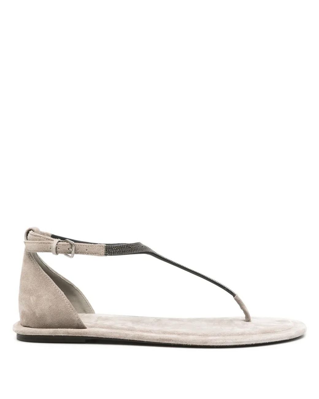 Brunello Cucinelli Natural Monili-Chain Suede Flat Sandals