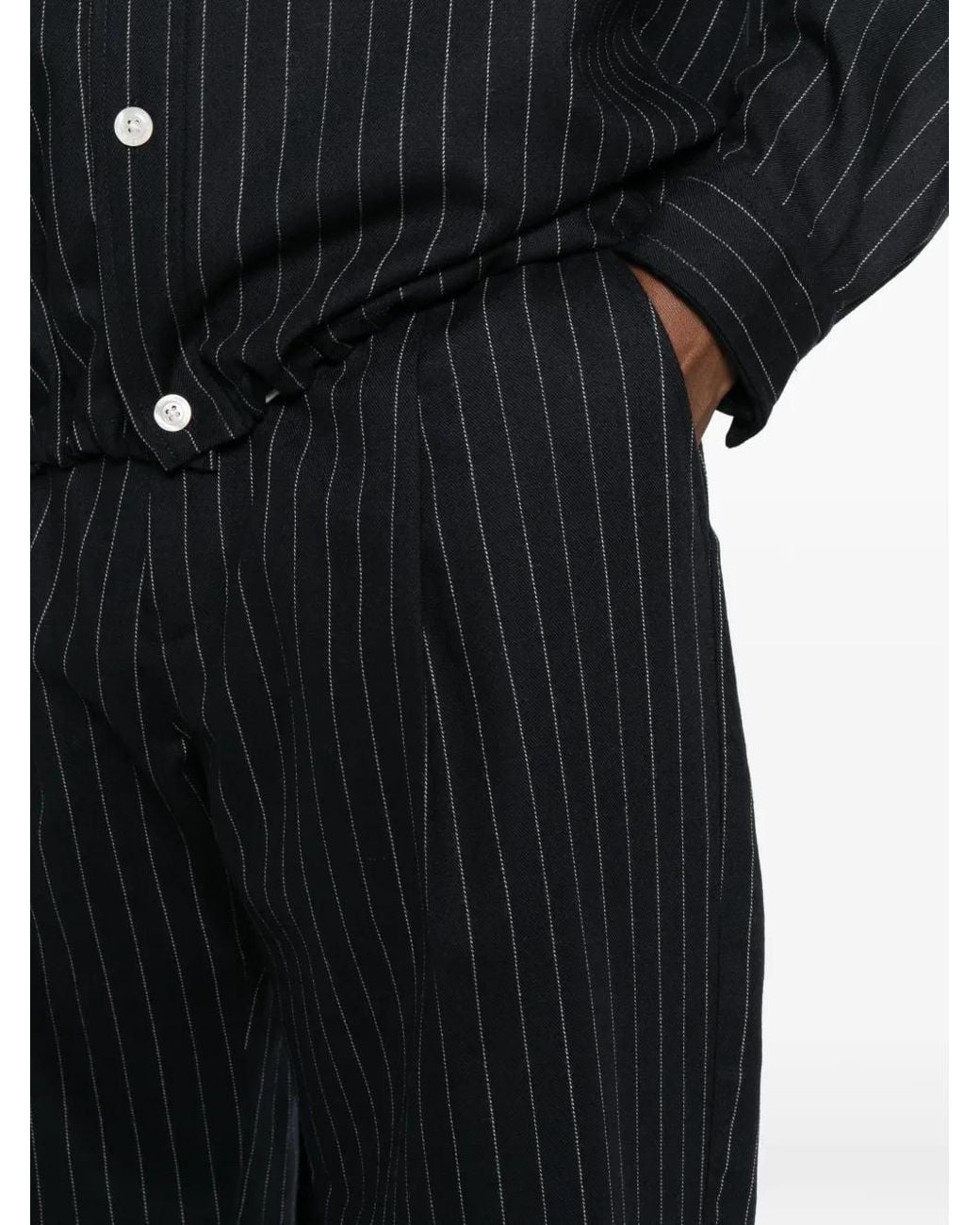 Drole de Monsieur Black Pinstripe-Pattern Pleated Trousers for men