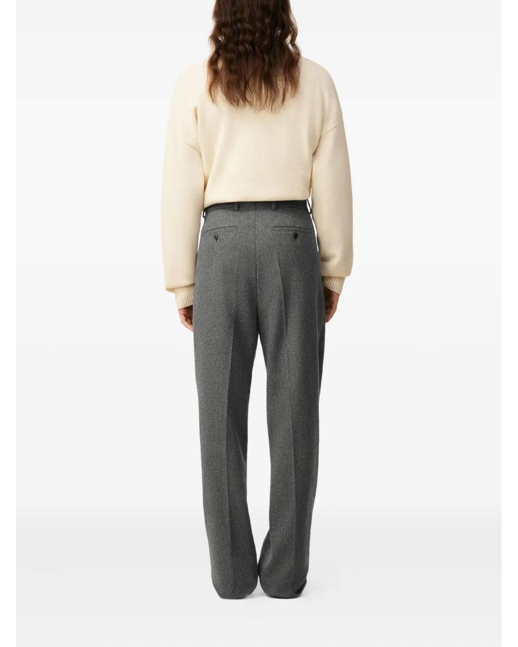 AMI Gray Pressed-Crease Virgin-Wool Trousers for men