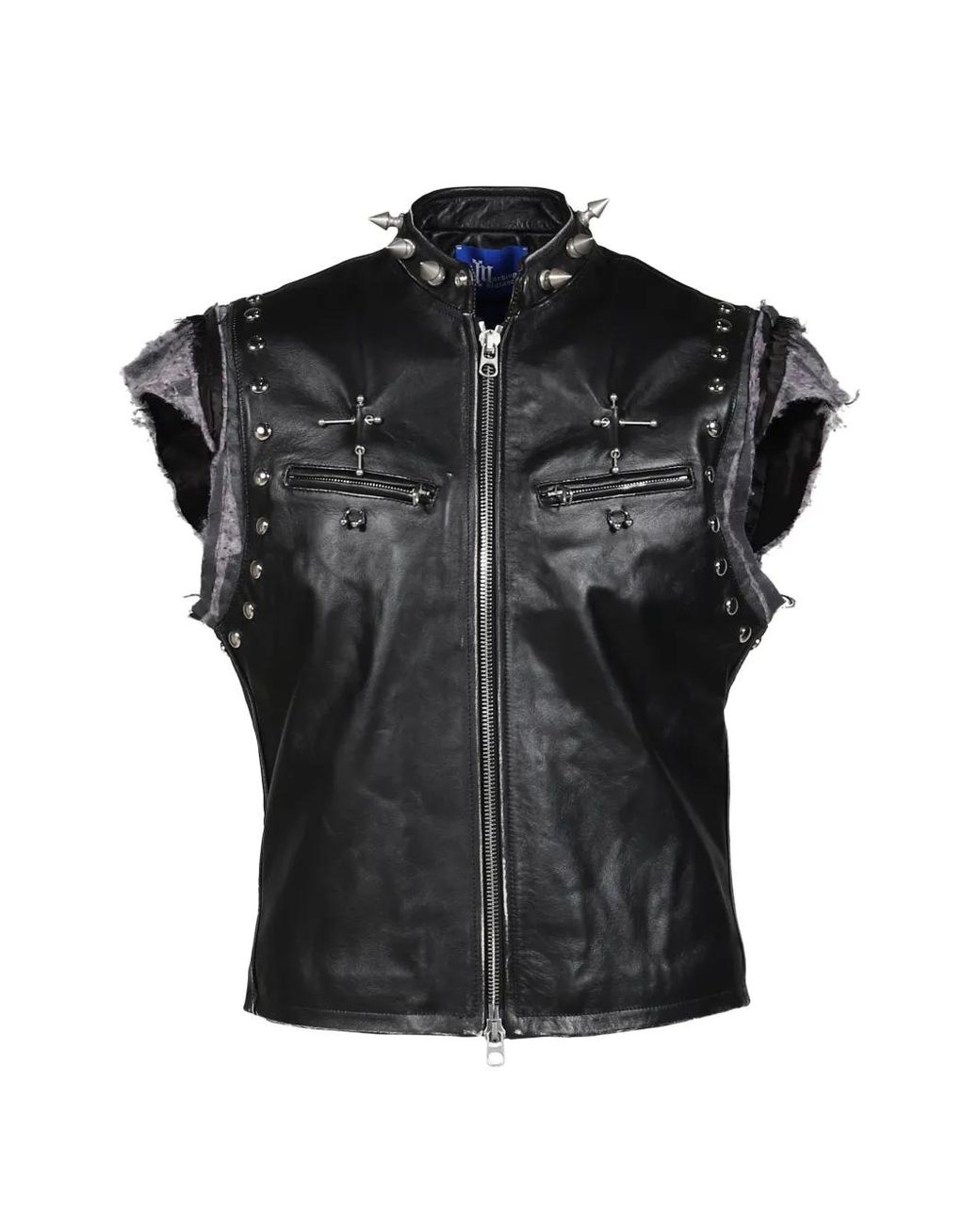 Marking Distance Black Gimp Spike-Embellished Leather Gilet for men
