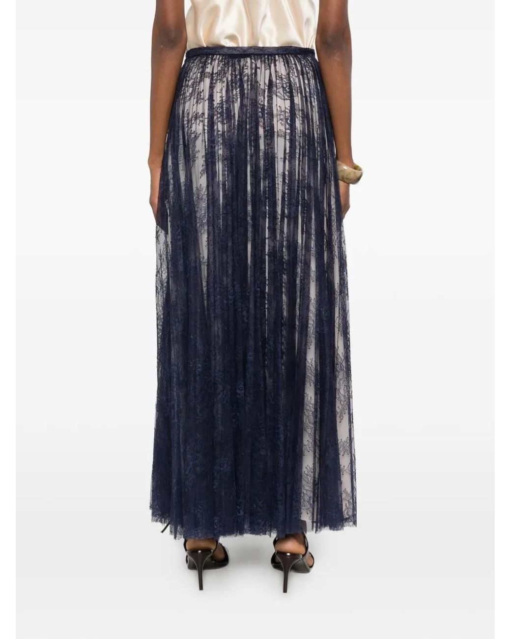 Alberta Ferretti Blue Polyamide Lace Skirt