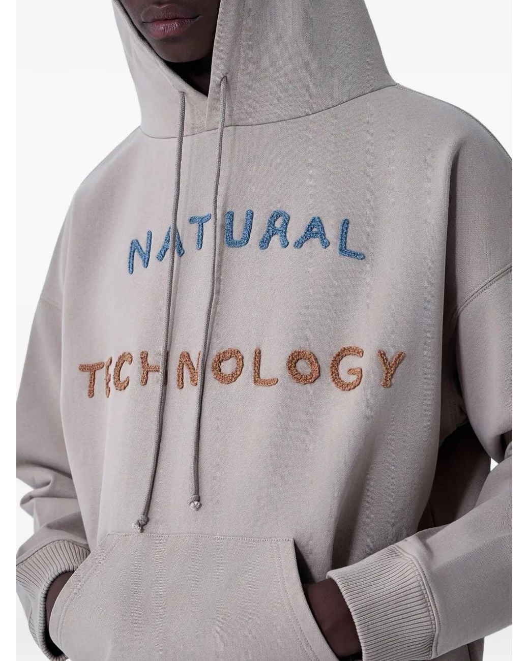 STORY mfg. Gray Hooded Text-Motif Sweater for men