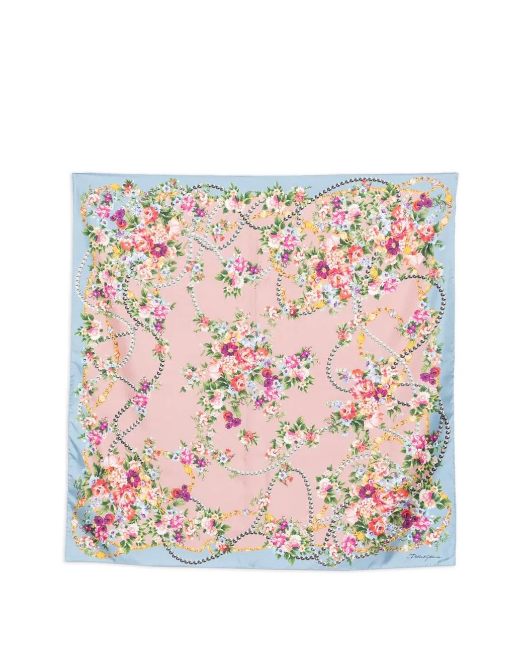 Dolce & Gabbana Pink Small Flower Bouquets-Print Silk Twill Scarf