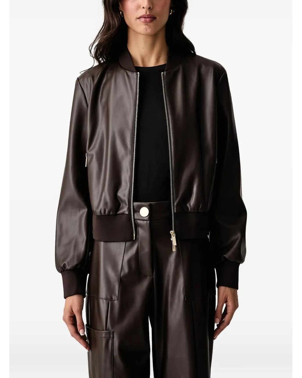ARMANI EXCHANGE Black Faux-Leather Bomber Jacket