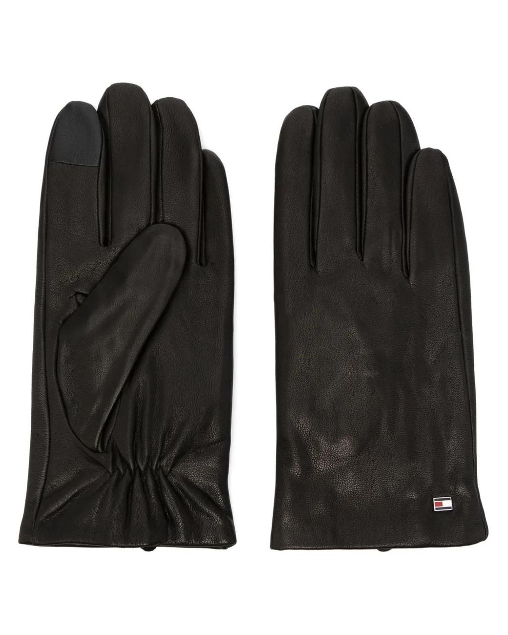 Tommy Hilfiger Black Logo-Patch Leather Gloves for men