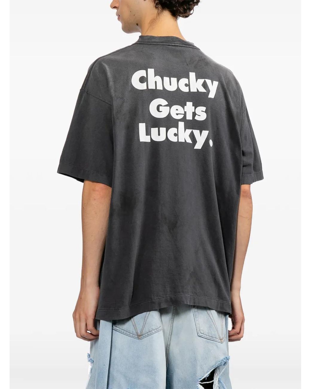 SAINT Mxxxxxx Black Distressed Graphic-Print T-Shirt for men