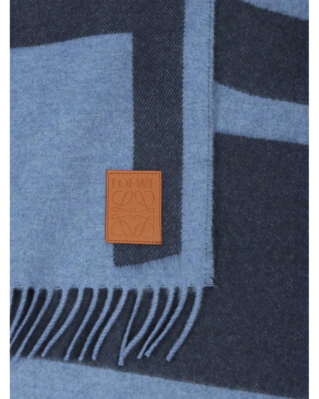 Loewe Blue Leather-Patch Scarf