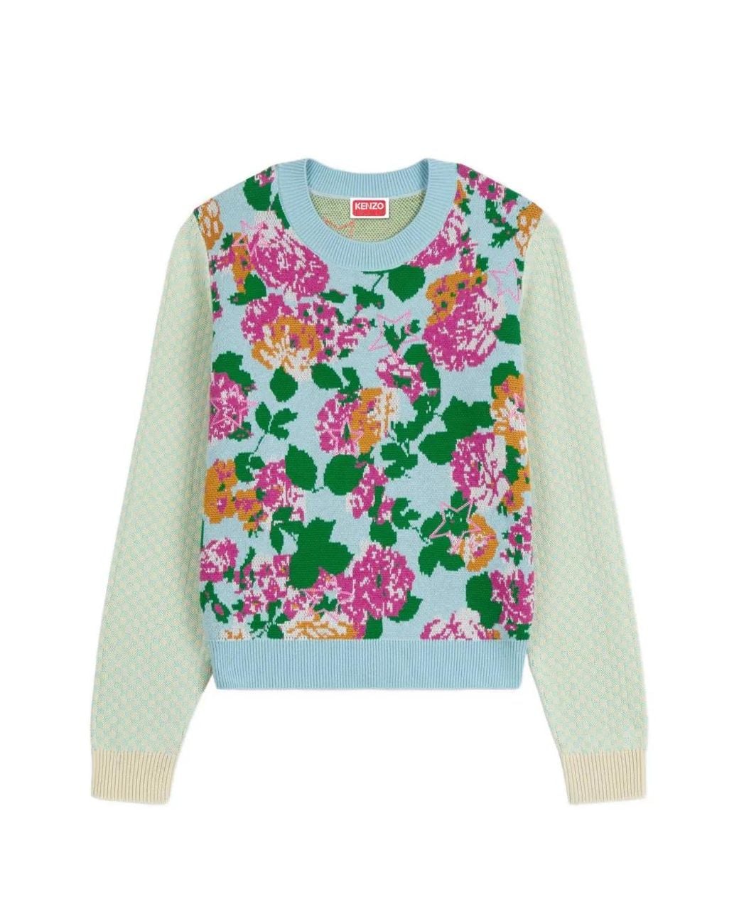 KENZO White Floral Crew-Neck Sweater