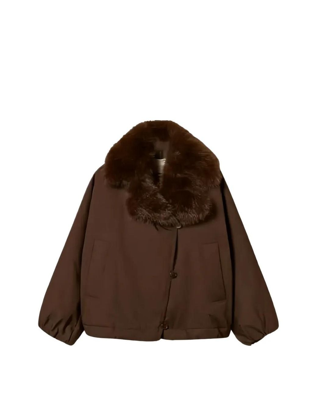 Twinset Brown Gabardine Jacket With Faux Fur Collar
