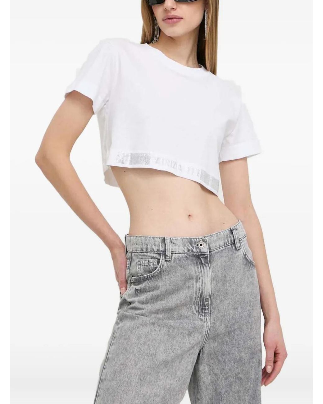 Patrizia Pepe Gray Logo-Tape T-Shirt