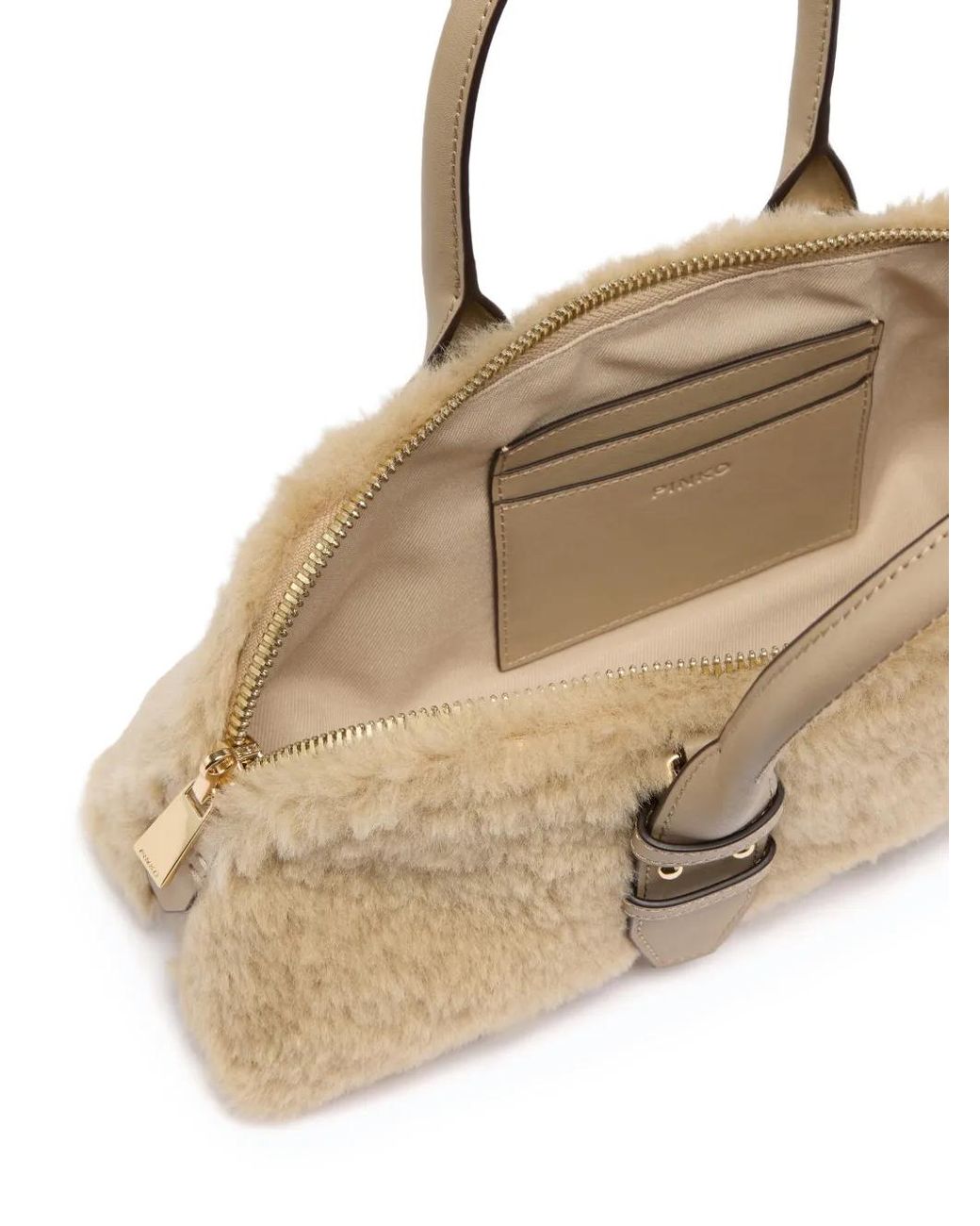Pinko Natural Faux-Shearling Buckle-Detail Tote Bag