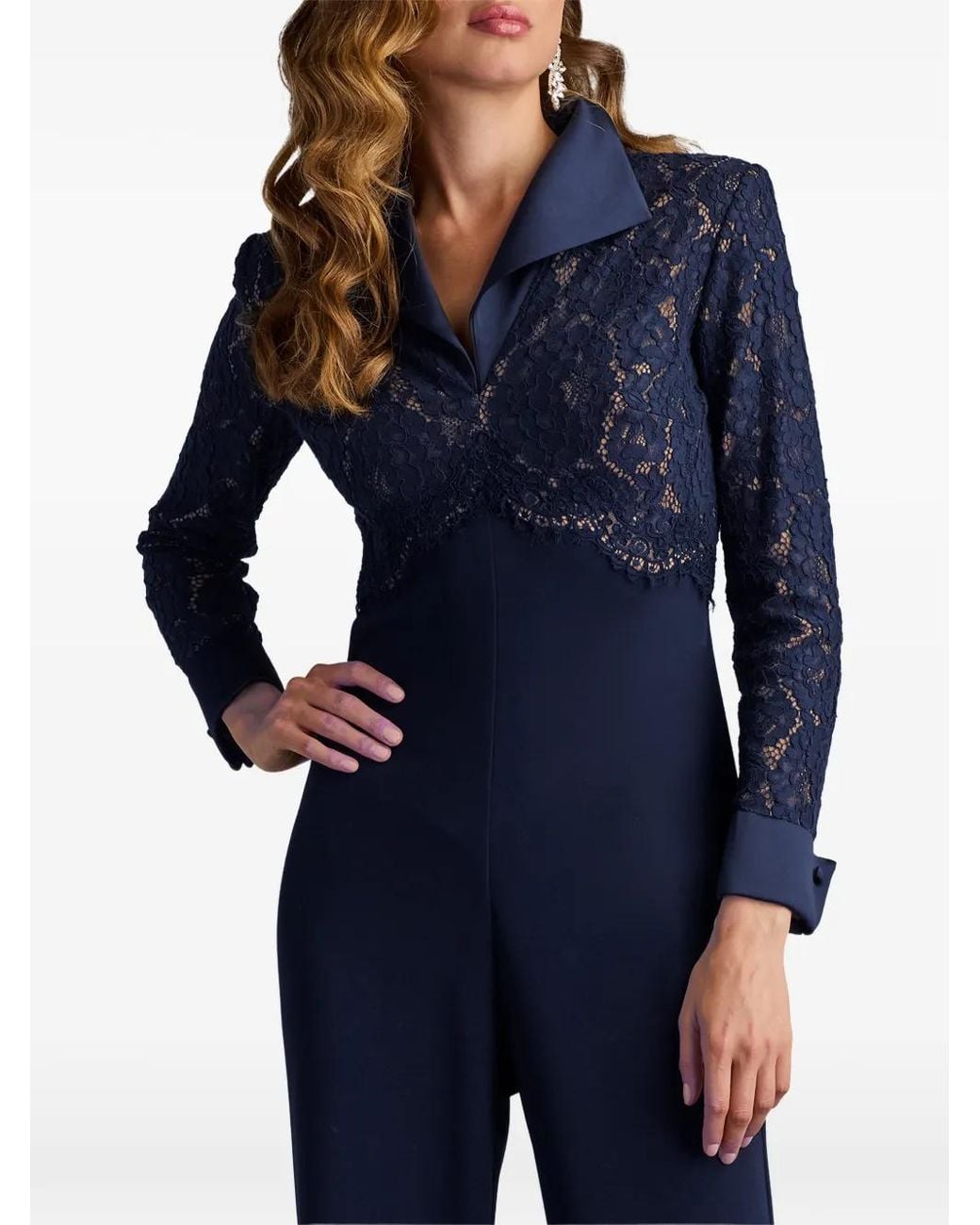Tadashi Shoji Blue Deacon Lace-Panelled Jumpsuit