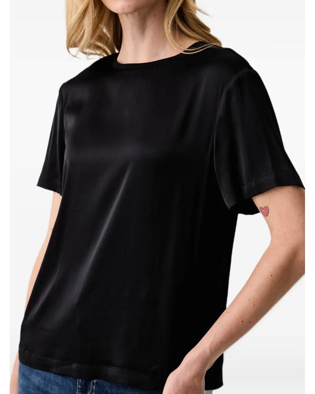 Silvian Heach Black Satin-Finish Short-Sleeve Top