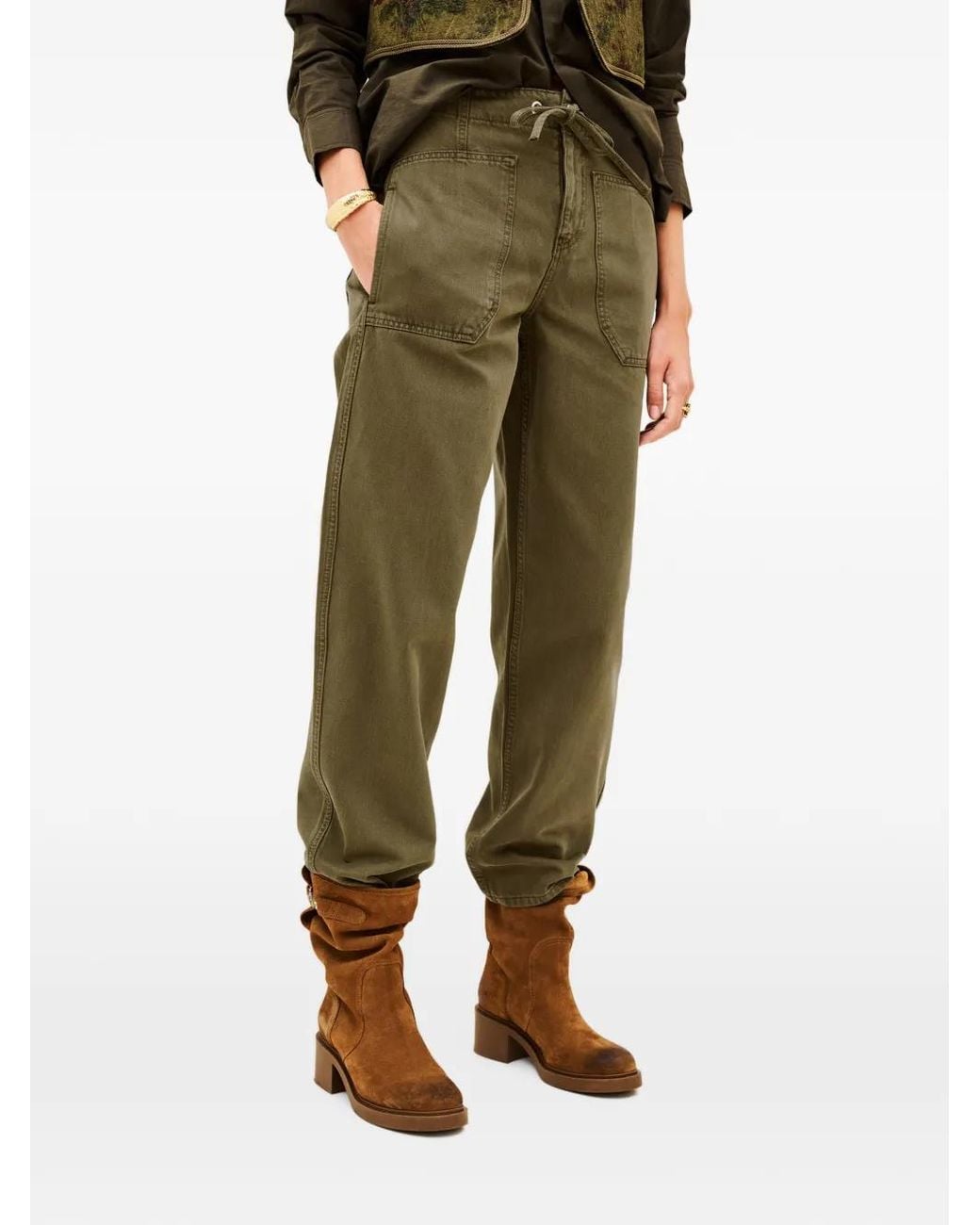 Ba&sh Green Cocy Drawstring-Waist Straight-Leg Jeans