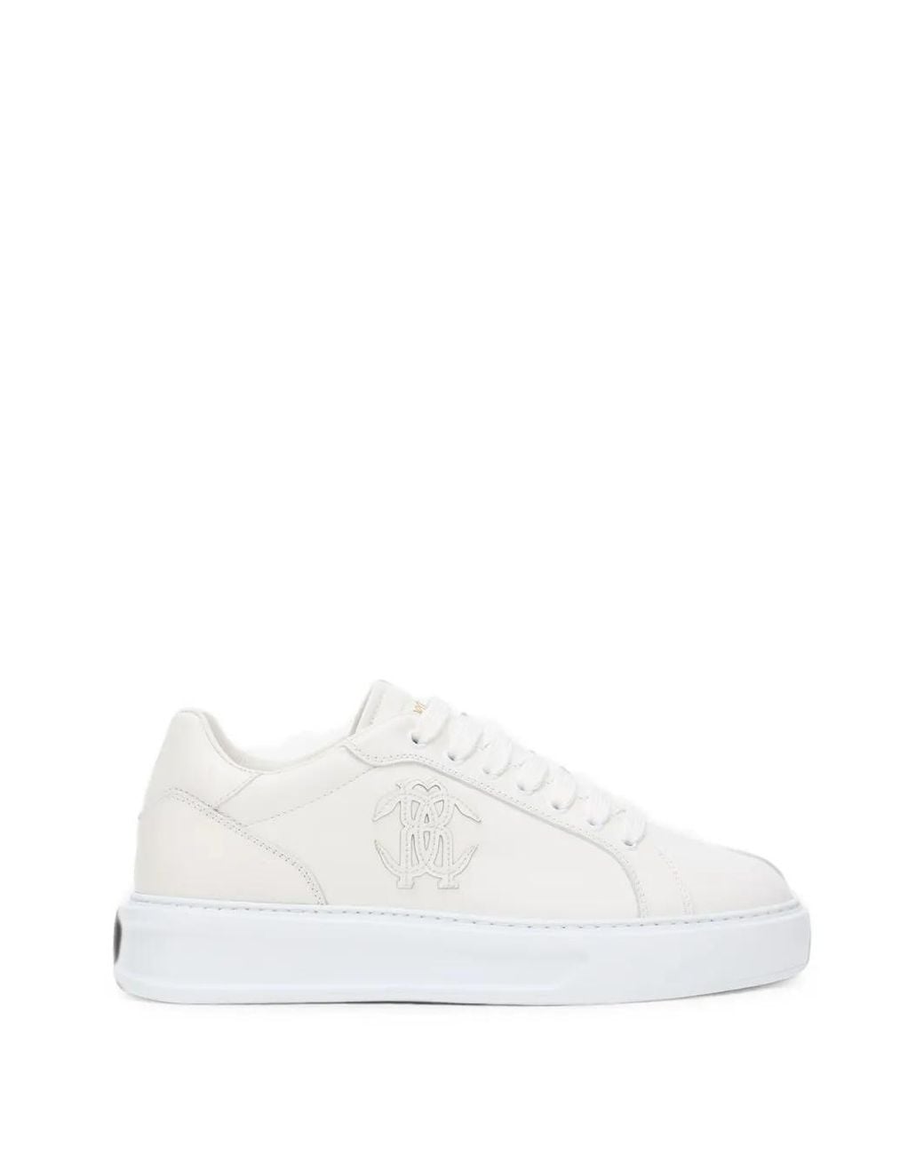 Roberto Cavalli White Logo-Patch Leather Low-Top Sneakers