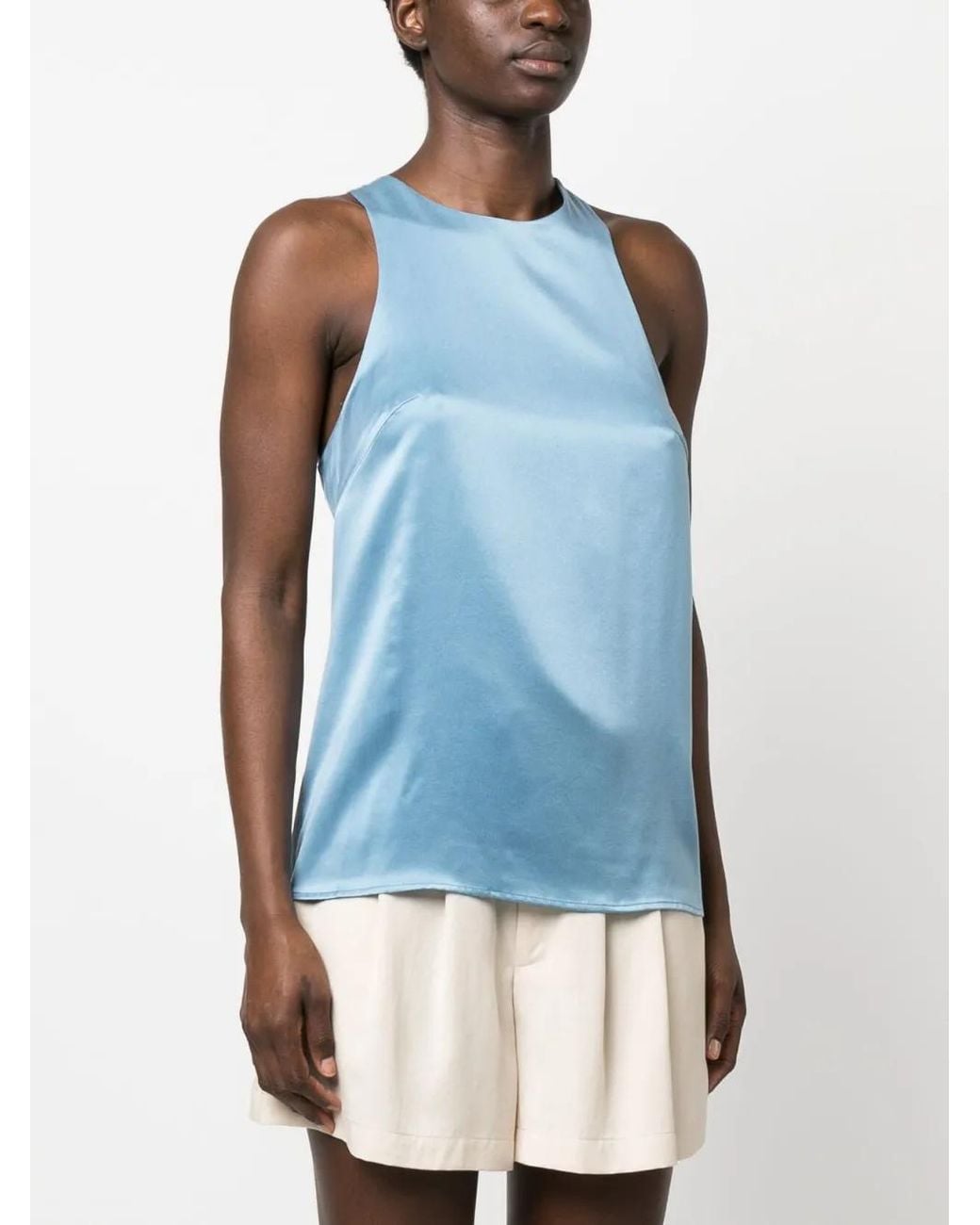 Loulou de Saison Blue Halterneck Silk Tank Top