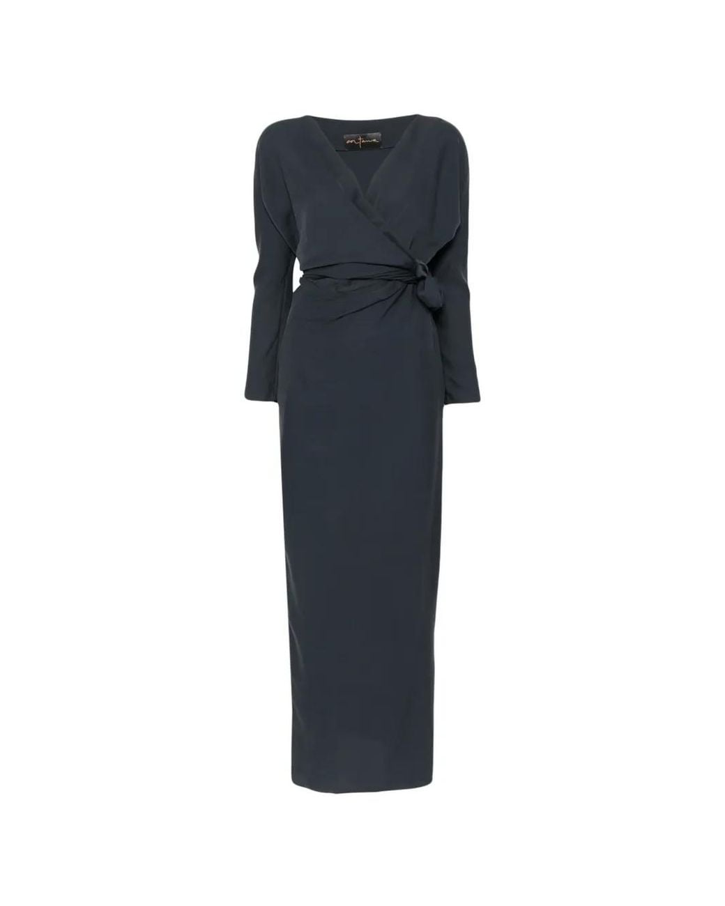 Cortana Blue Wrap-Style Tied-Waist Maxi Dress