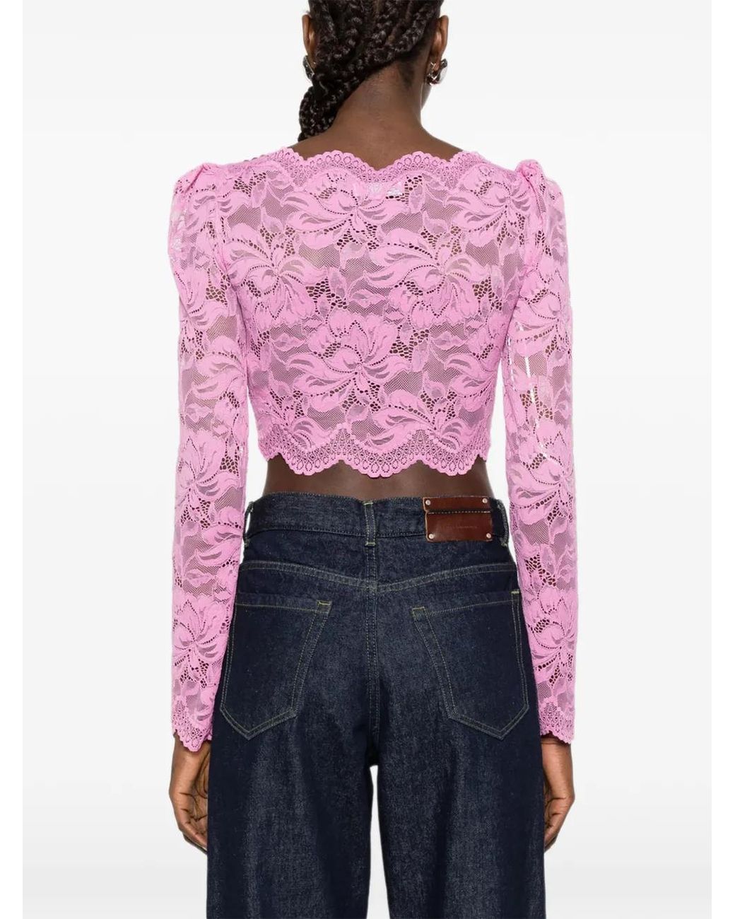 Rabanne Pink Lace Boat-Neck Top