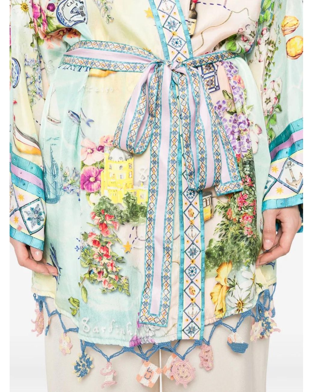 Camilla Blue Floral-Print Wrap Cape