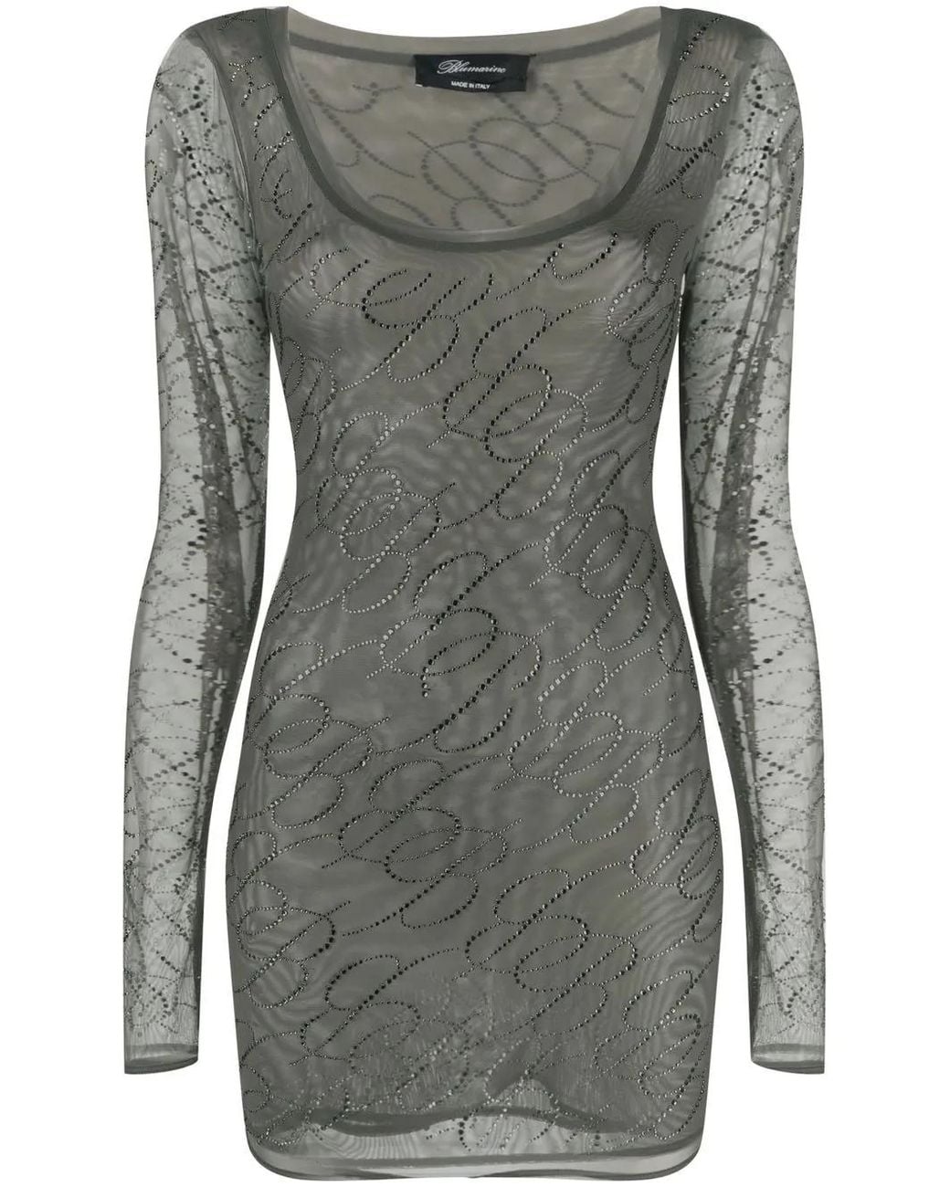 Blumarine Gray Crystal-Embellished Tulle Minidress