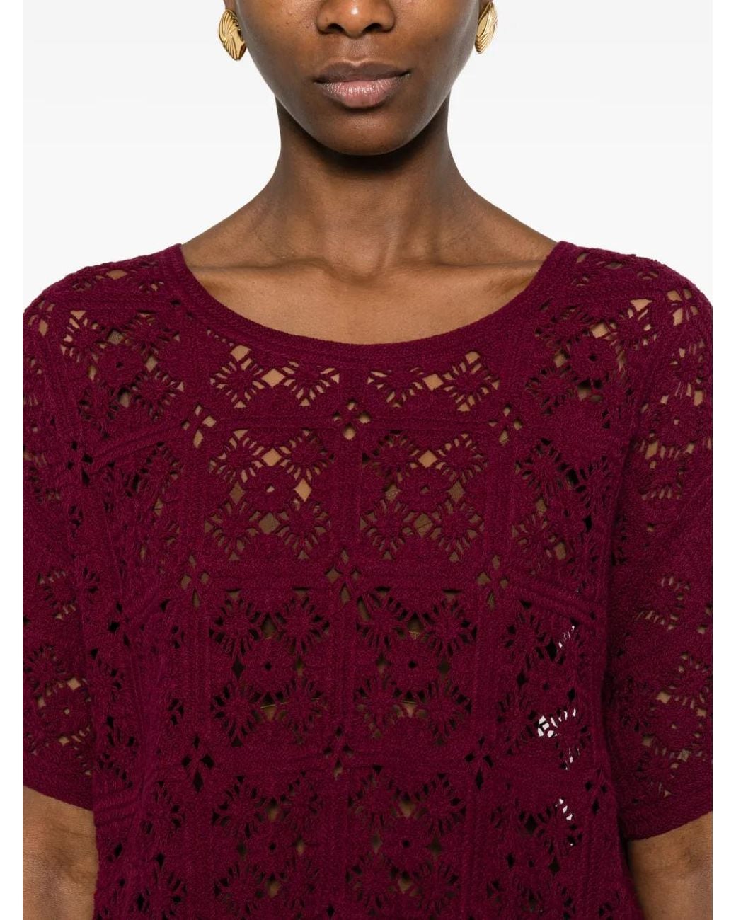 Bompard Purple Guipure Openwork Button Blouse