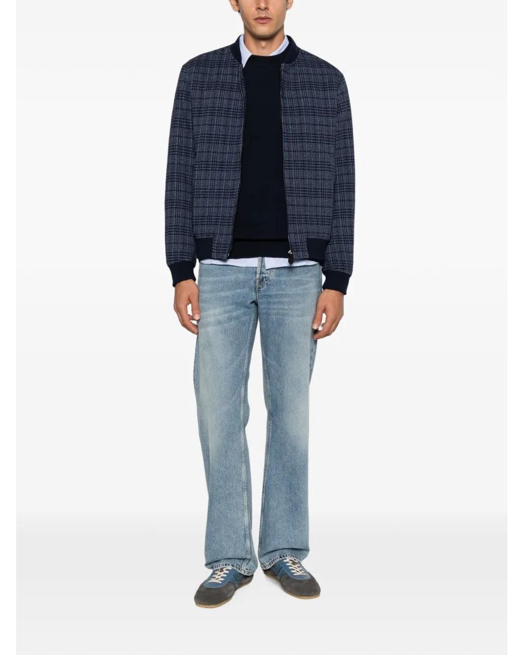 Etro Blue Check-Pattern Bomber Jacket for men