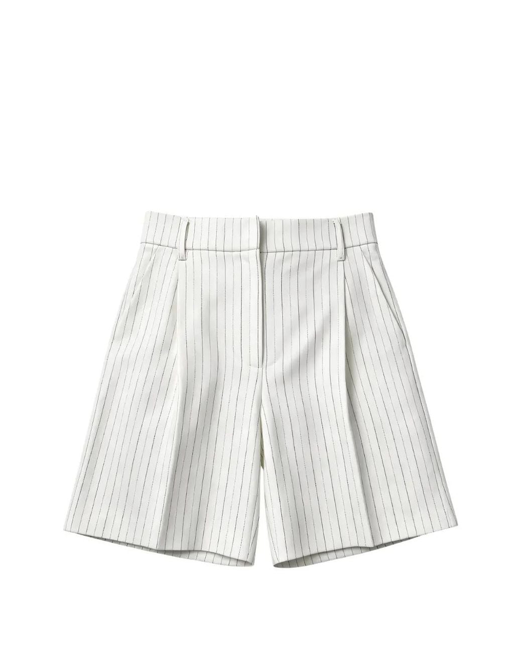Brunello Cucinelli White Pinstripe-Print Pleated Tailored Shorts