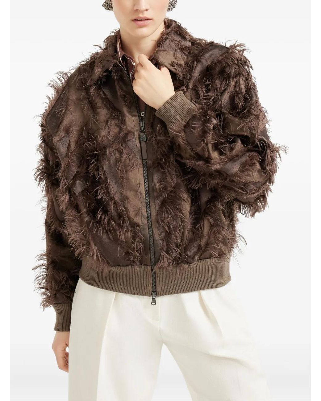 Brunello Cucinelli Brown Fil Coupé Bomber Jacket