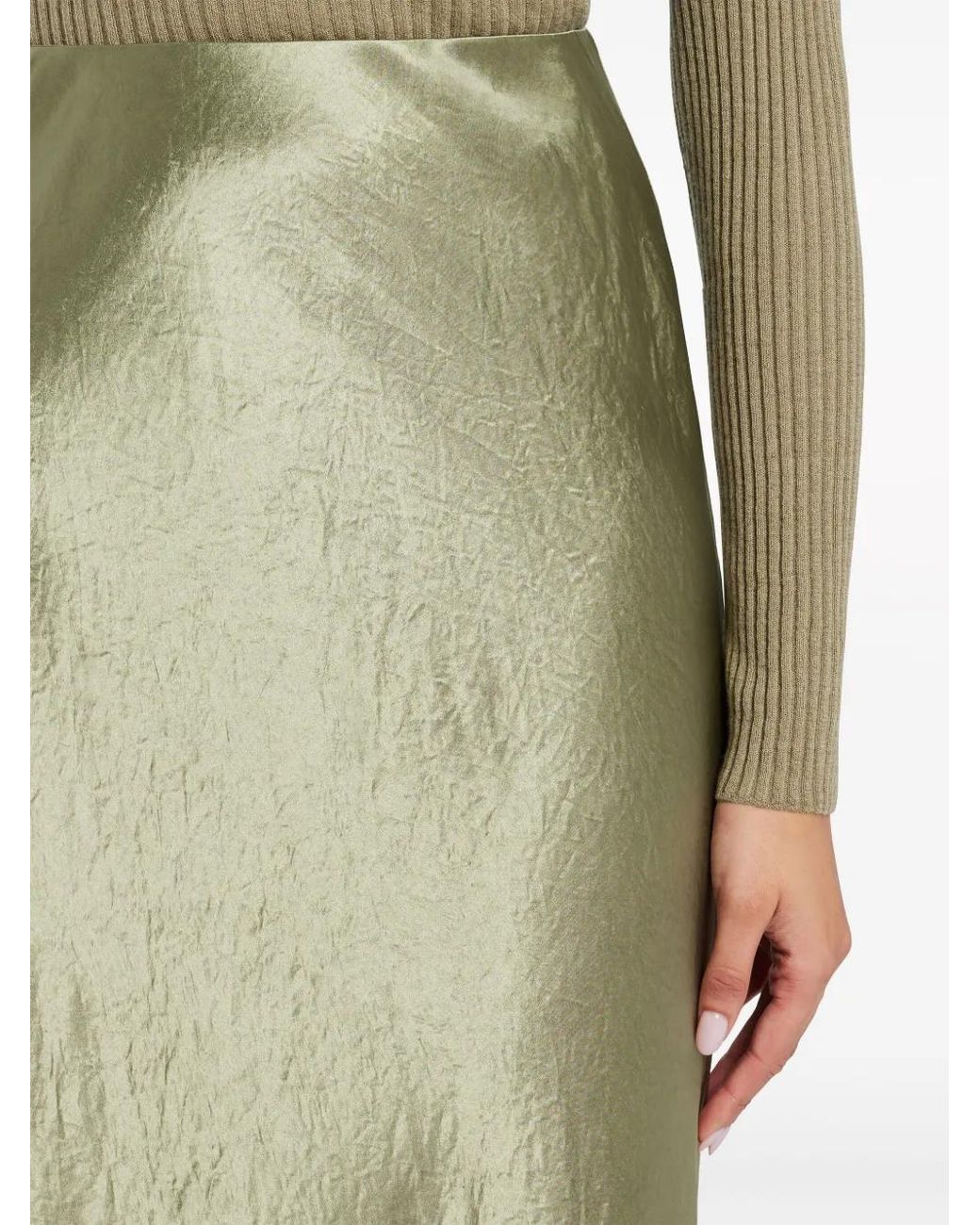 Vince Green Crinkled-Finish Satin Maxi Skirt