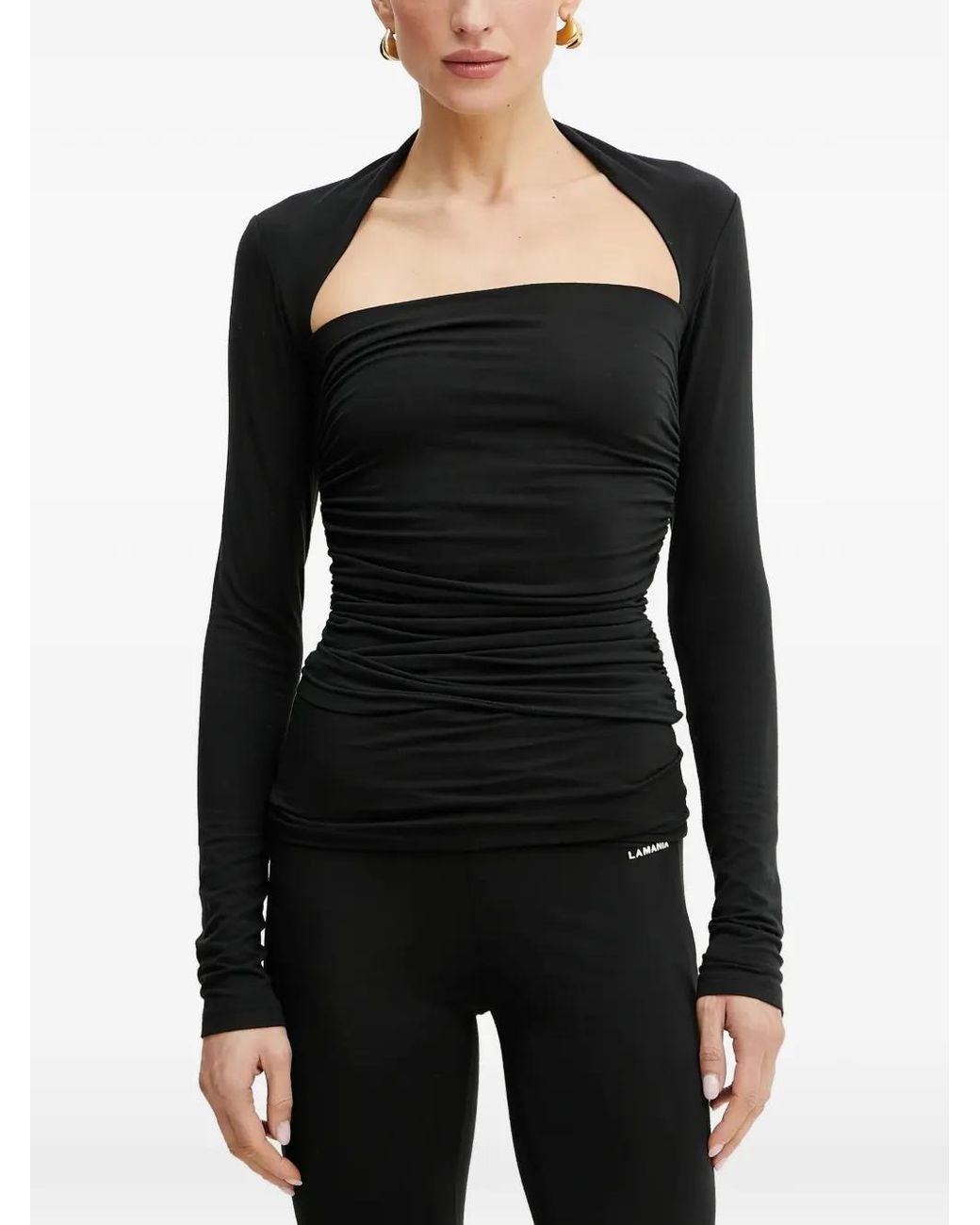 La Mania Black Sorrel Ruched Cut-Out Top