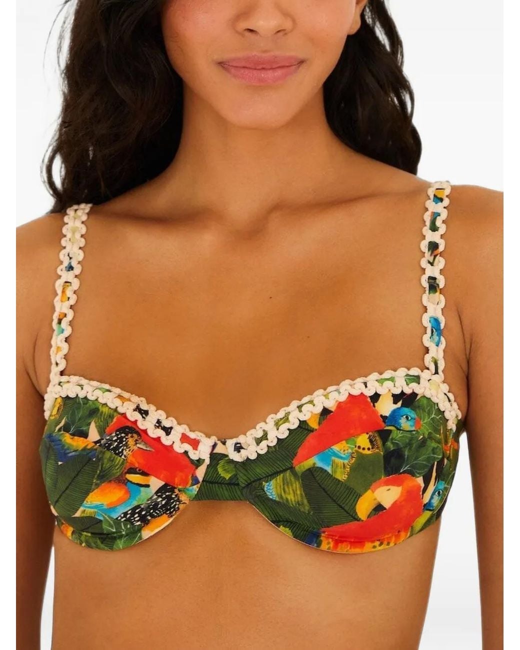 Farm Rio Green Bird Leaves Underwire Bikini Top