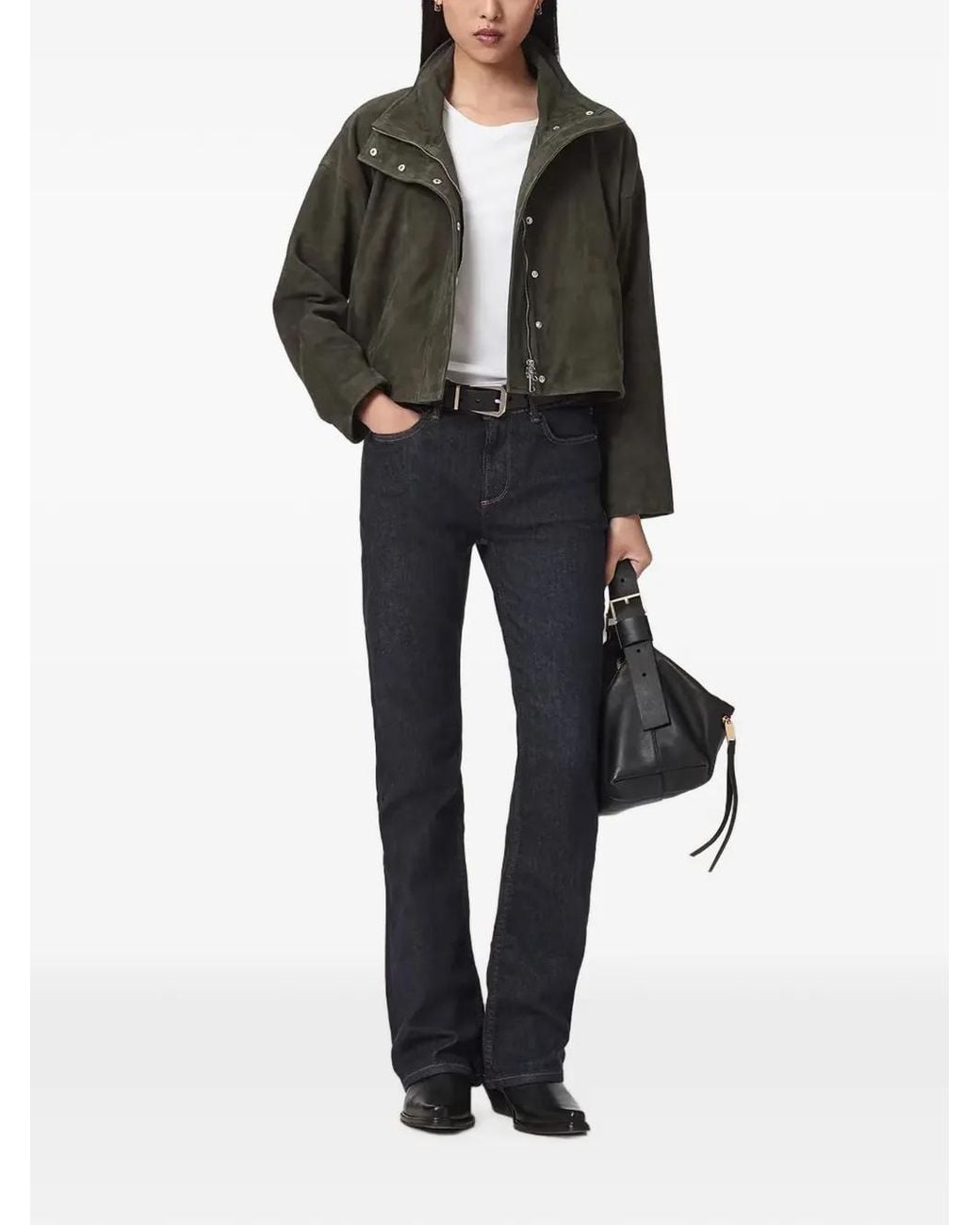 AllSaints Gray Funnel-Neck Suede Jacket