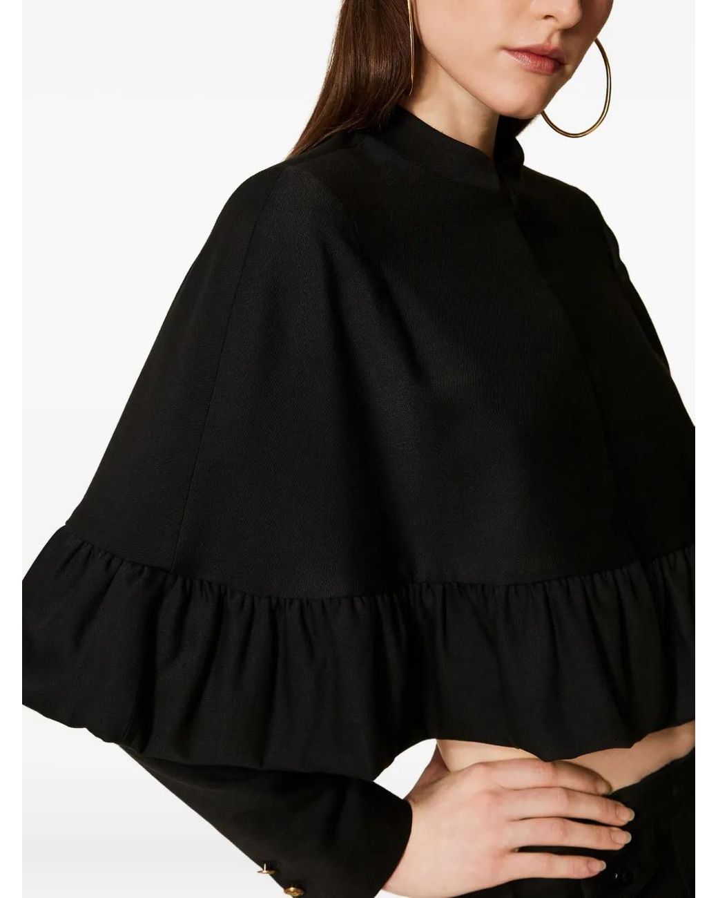 Twinset Black Ruffled Cape Jacket