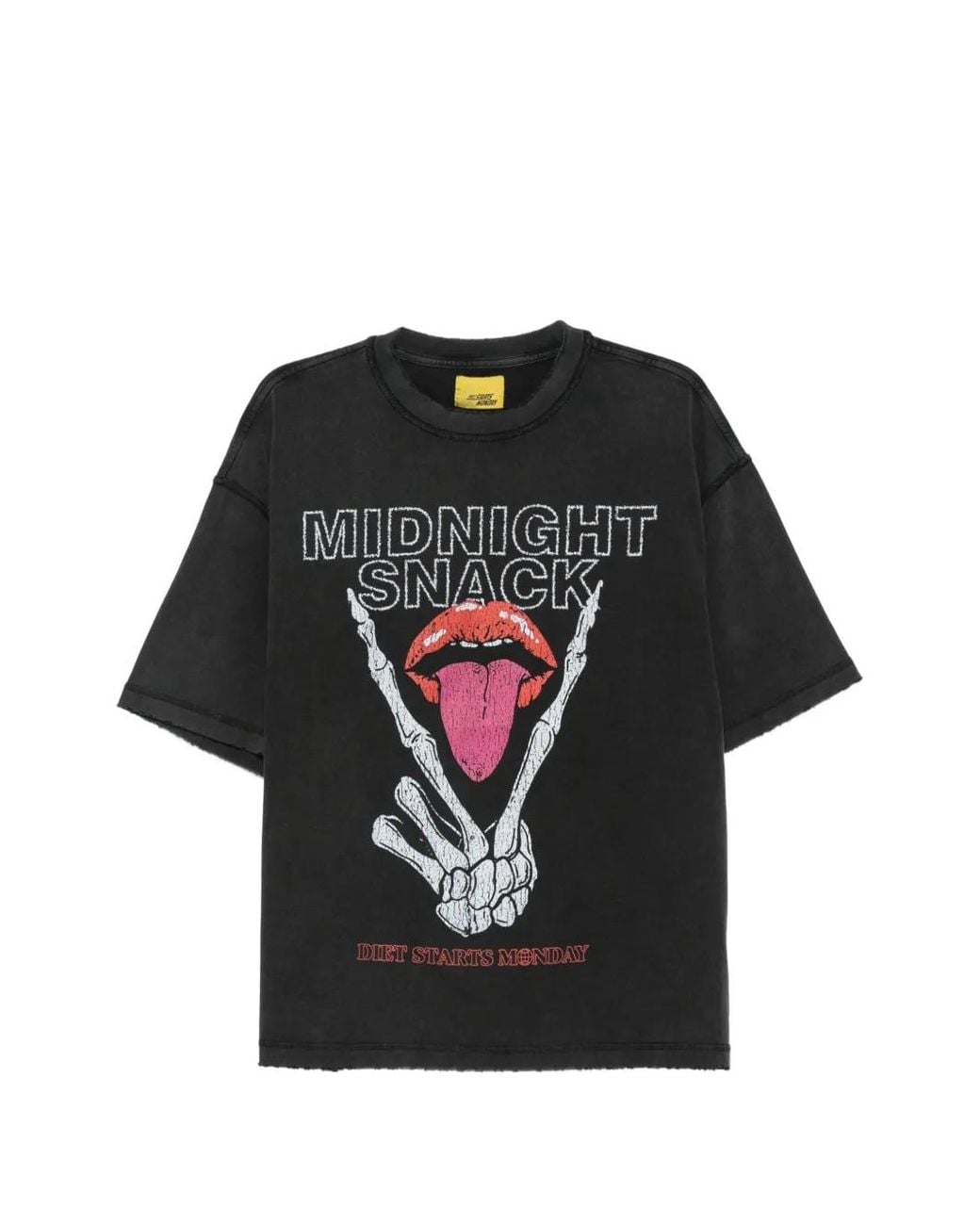 DIET STARTS MONDAY Black Graphic-Print Raw-Edge T-Shirt for men