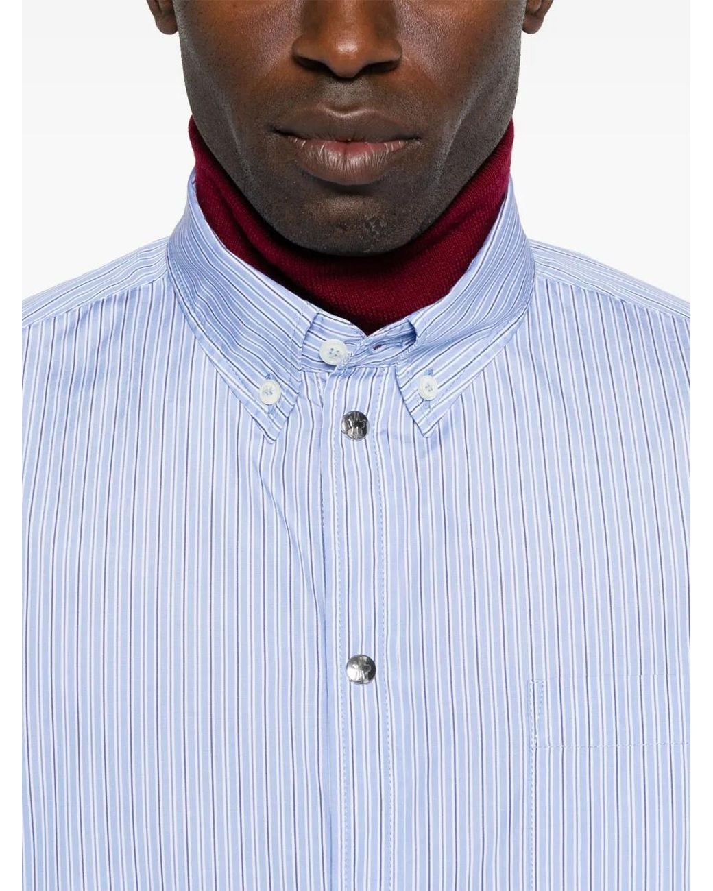 Moncler Blue Striped Long-Sleeved Shirt for men